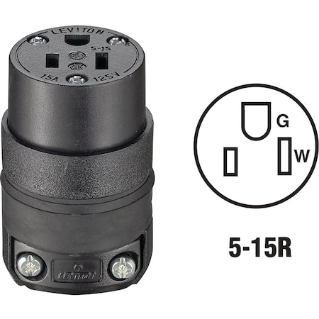 Leviton 15A 125V 3-Wire 2-Pole Rough Use Cord Connector 000-515CR